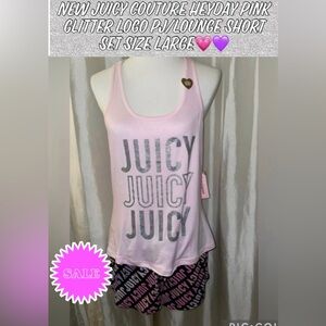 New! Juicy Couture Pink Glitter Logo PJ/Lounge Short Set Large💕💜Final Price